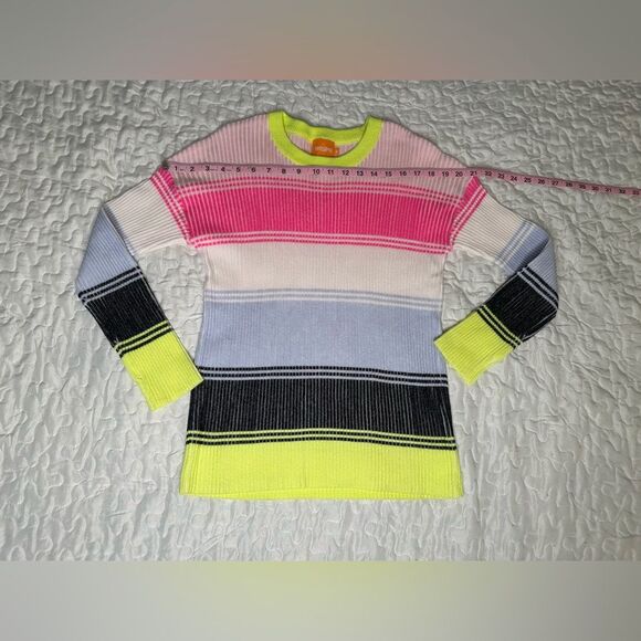 WISPR By Brodie Neon Pastel Colorblock Ribbed Knit Crewneck Striped Sweater M - Picture 7 of 10